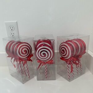 🌸NEW 12 Pieces Red and White Swirl Lollipop Ornaments hobby Lobby.